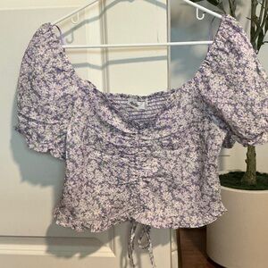 Elodie Lavender Floral Puff Sleeve Crop Top
